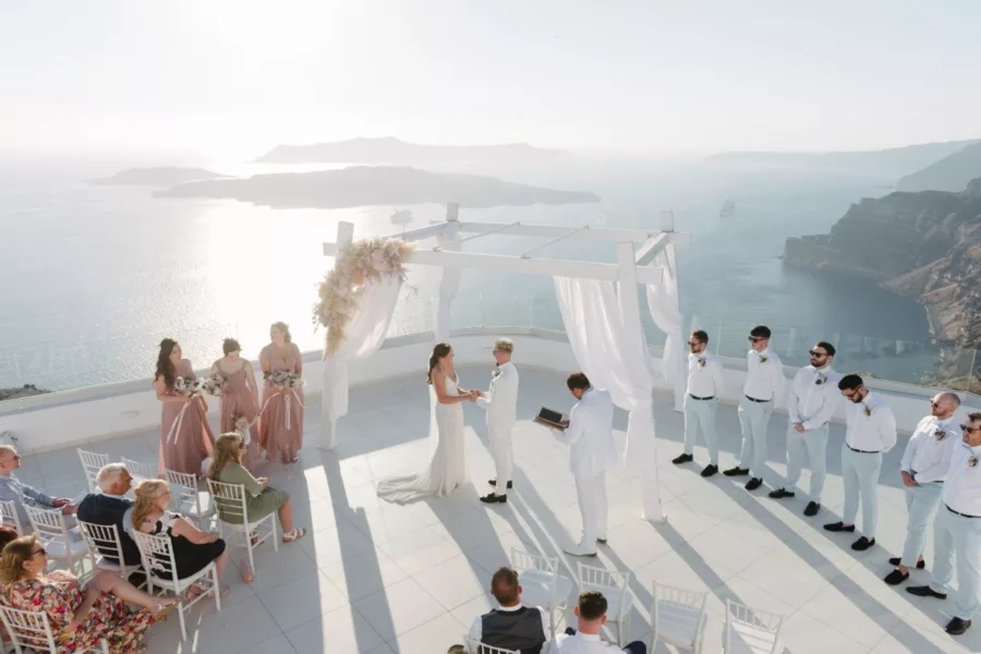 Wedding ceremony in Greece overlooking the sea